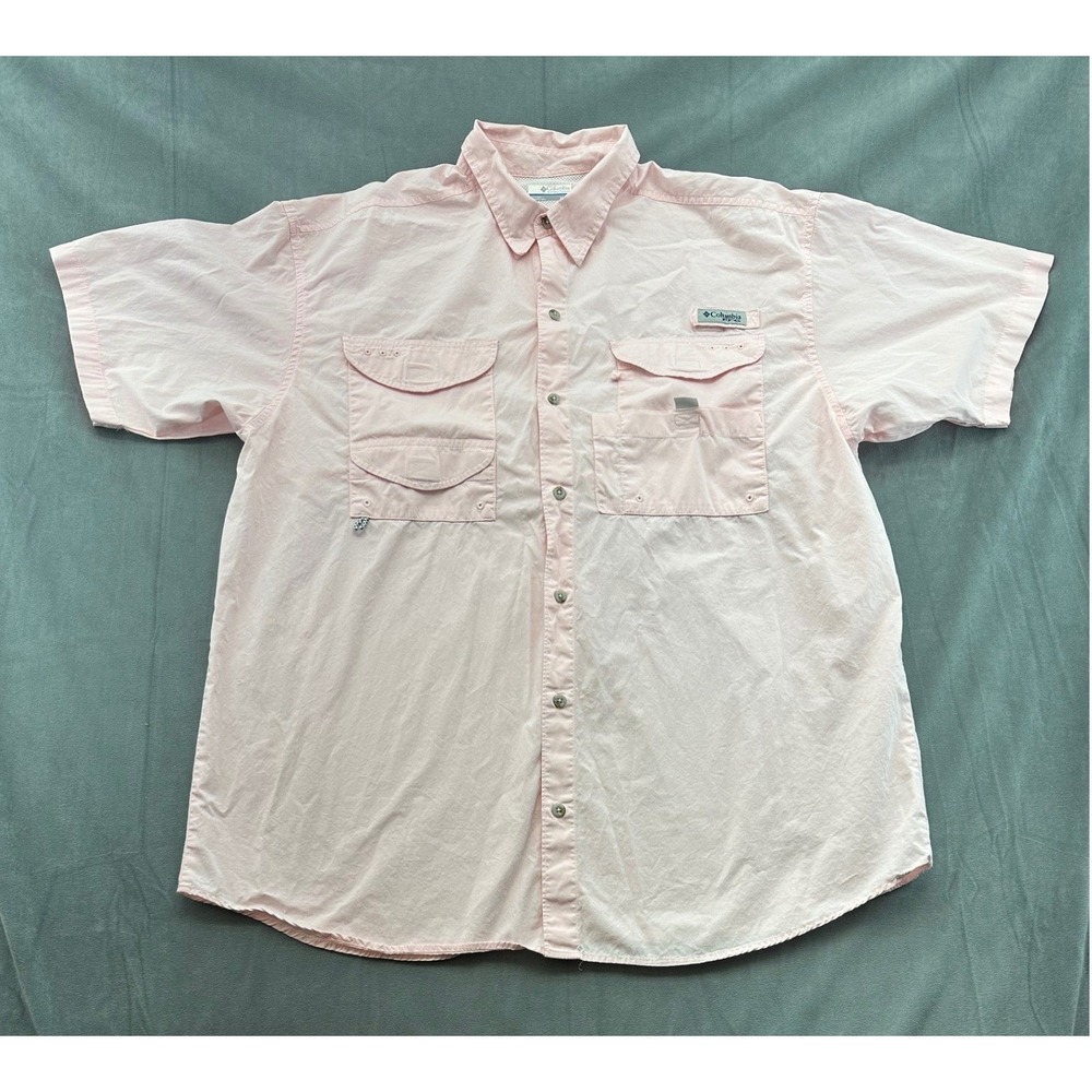 Columbia PFG Mens‎ XL Pink Short Sleeve Cotton Fishing Shirt FM7130 Vent Back